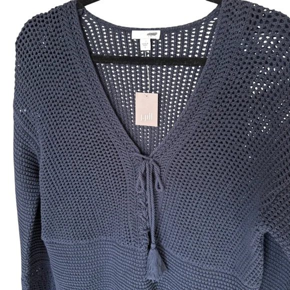 J.Jill NWT Beachy Open Knit Crochet Cotton Pullover Sweater Navy Blue Sz Small - Picture 3 of 7
